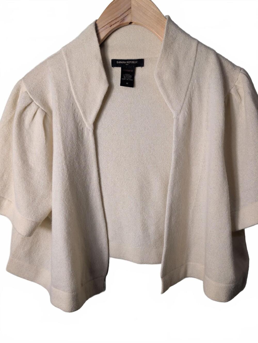 Banana Republic Cream 100% Cashmere Short Sleeve Open Front Cardigan Sweater M